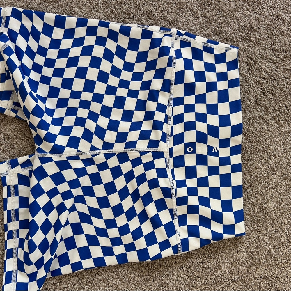 NWT Wilo The Label Blue and White Check The Wave Bike shorts and Bra set. Medium - Picture 3 of 11